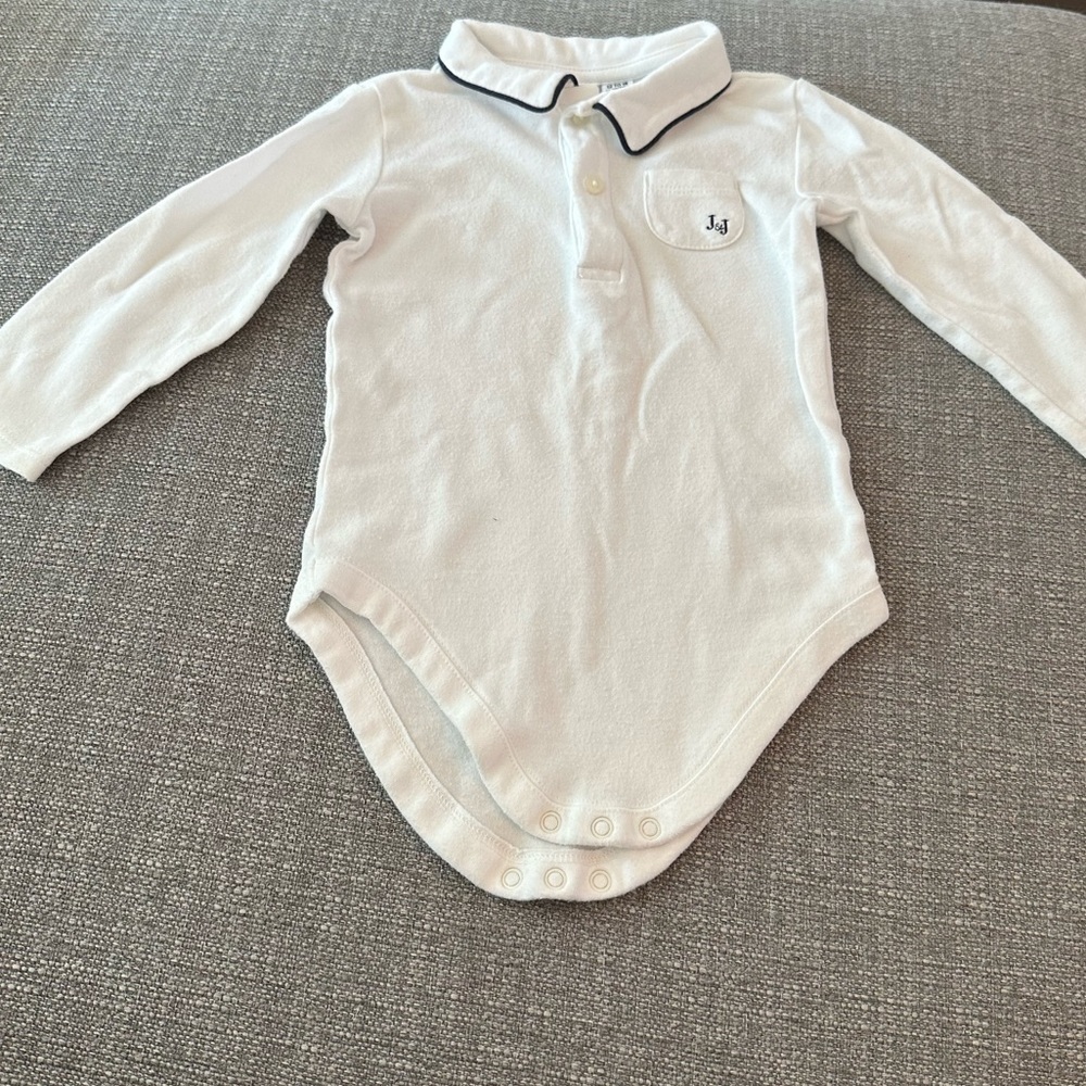 Janie & Jack 12/18 White Polo Long Sleeve Onesie with Blue Details